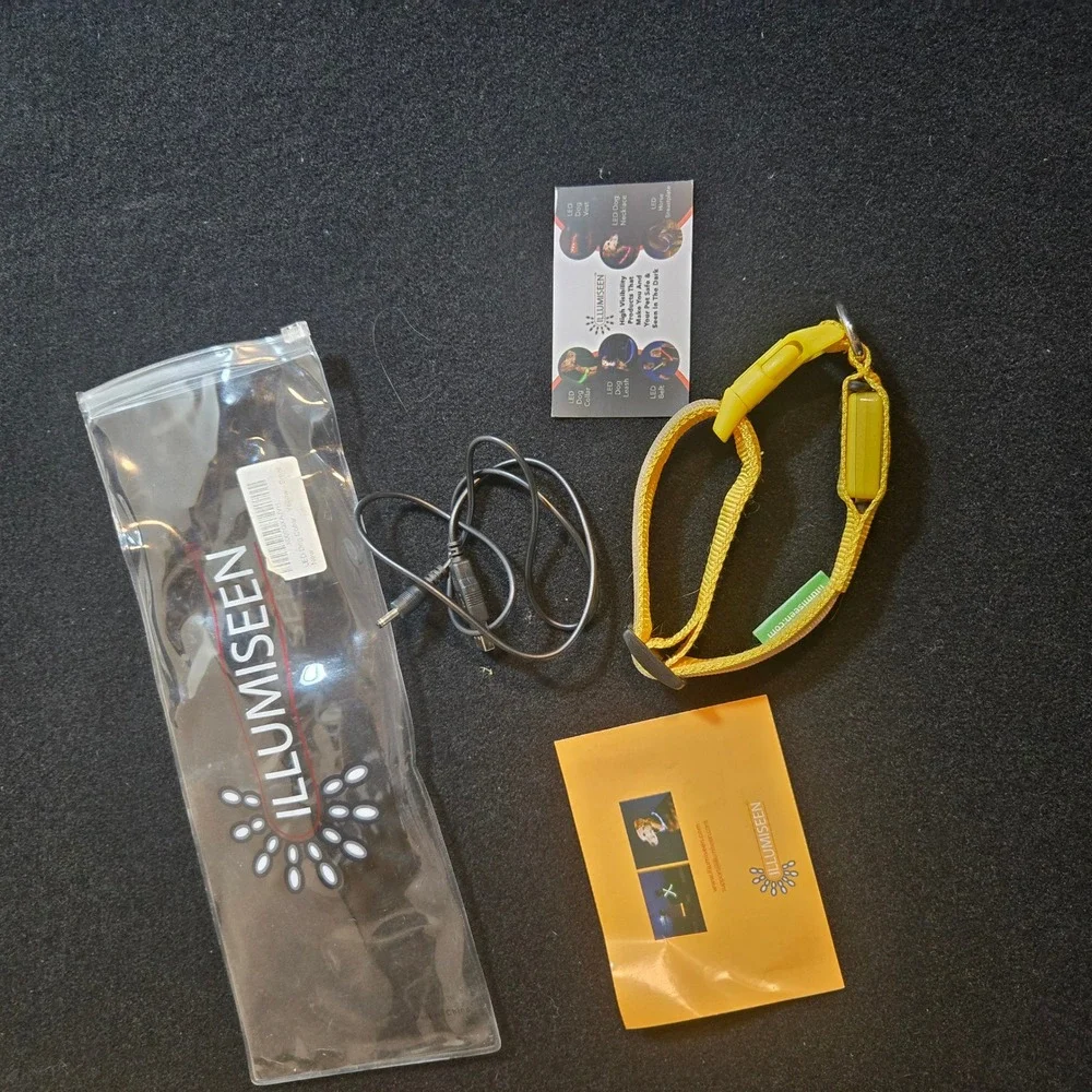 Illumiseen LED Dog Collar Yellow Rechargeable USB High Visibility Small Safety
